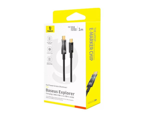 Кабель Baseus Explorer Charging Cable USB-C to USB-C 100W with Auto Shutdown 1m Cluster Black (P10319703111-00)