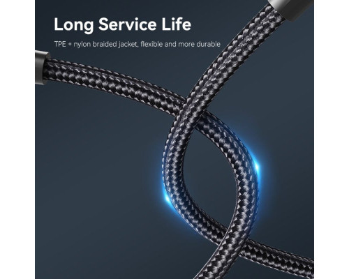 Кабель Vention Nylon Braided USB 2.0 C Male to C Male 3A Cable 2M Black LED Type (TAUBH) (TAUBH)