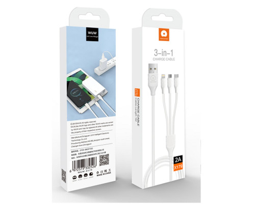 Кабель WUW-X179 3 in 1 charge cable white (X179)