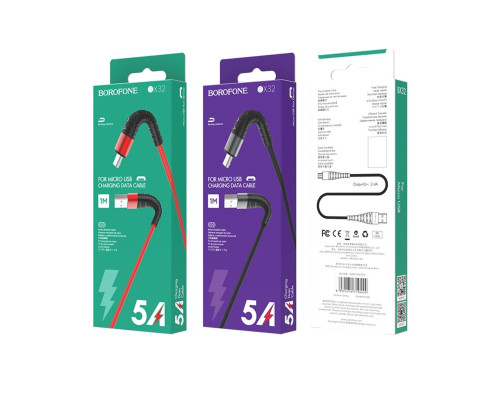 Кабель BOROFONE BX32 USB to Micro 2.4A, 1m, nylon, aluminum+TPE connectors, Black (BX32MB)