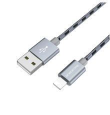 Кабель BOROFONE BX24 USB to iP 2.4A, 1m, nylon, aluminum connectors, Metal Gray (BX24LMG)