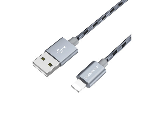 Кабель BOROFONE BX24 USB to iP 2.4A, 1m, nylon, aluminum connectors, Metal Gray (BX24LMG)