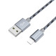 Кабель BOROFONE BX24 USB to iP 2.4A, 1m, nylon, aluminum connectors, Metal Gray (BX24LMG)