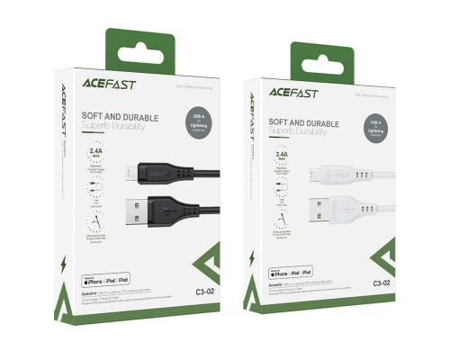 Кабель ACEFAST C3-02 USB to iP 2.4A, 1.2m, TPE, TPE connectors, Black (AFC3-02B)