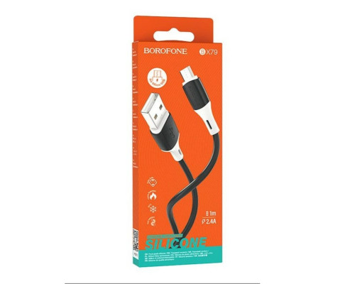 Кабель BOROFONE BX79 USB to Micro 2.4A, 1m, silicone, silicone connectors, Black (BX79MB)