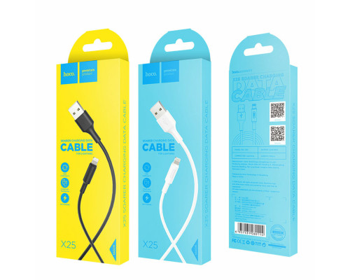 Кабель HOCO X25 USB to iP 2A, 1m, PVC, PVC connectors, Black (6957531080107)