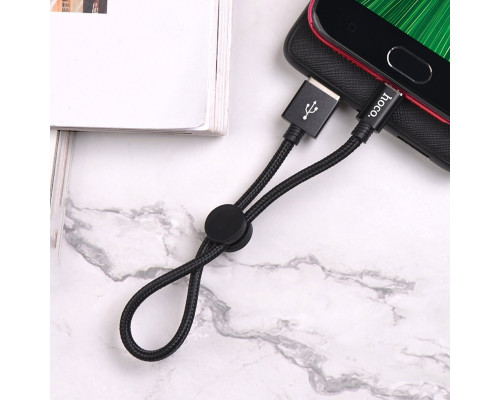 Кабель HOCO X35 USB to Micro 2.4A, 0.25m, nylon, aluminum connectors, Black (6931474707437)