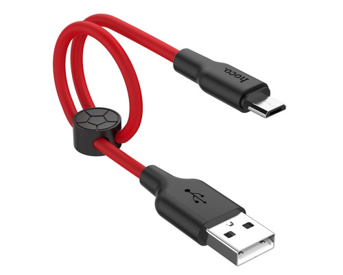 Кабель HOCO X21 Plus USB to Micro 2.4A, 0.25m, silicone, silicone connectors, Black+Red (6931474712400)