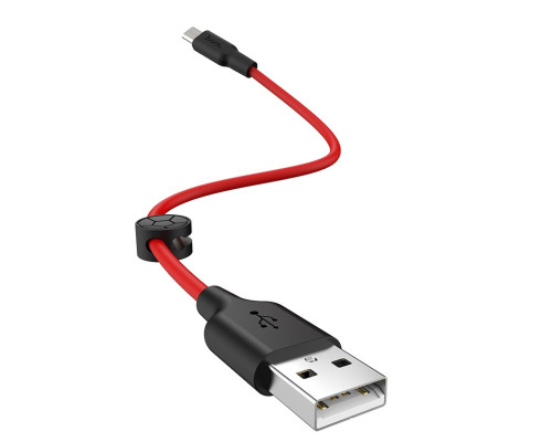 Кабель HOCO X21 Plus USB to Micro 2.4A, 0.25m, silicone, silicone connectors, Black+Red (6931474712400)