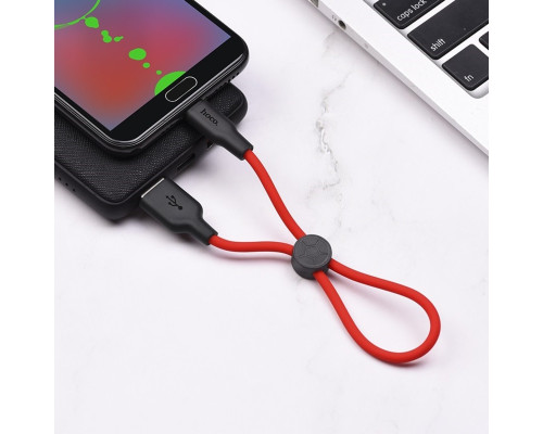 Кабель HOCO X21 Plus USB to Micro 2.4A, 0.25m, silicone, silicone connectors, Black+Red (6931474712400)