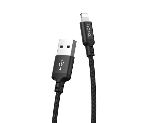 Кабель HOCO X14 USB to iP 2A, 1m, nylon, aluminum connectors, Black (6957531062820)
