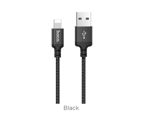 Кабель HOCO X14 USB to iP 2A, 1m, nylon, aluminum connectors, Black (6957531062820)
