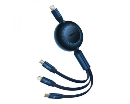 Кабель Baseus Bright Mirror 2 Series Retractable 3-in-1 Fast Charging Data Cable Type-C to M+L+C 100W 1.1m Blue (CAMJ010203)