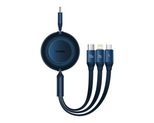 Кабель Baseus Bright Mirror 2 Series Retractable 3-in-1 Fast Charging Data Cable Type-C to M+L+C 100W 1.1m Blue (CAMJ010203)