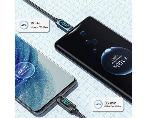 Кабель Essager Enjoy LED Digital Display USB Charging Cable USB A to Type C 100W 2m black (EXCT-XYA01-P) (EXCT-XYA01-P)