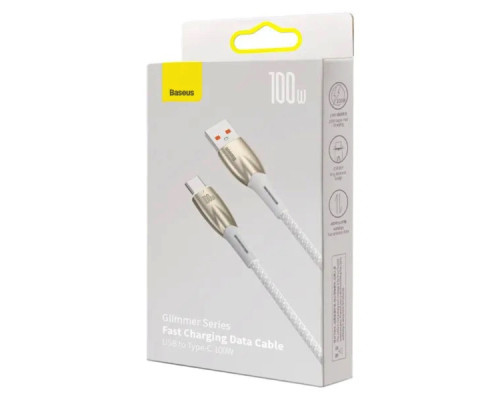 Кабель Baseus Glimmer Series Fast Charging Data Cable USB to Type-c 100W 1m White (CADH000402)