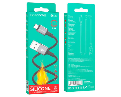 Кабель BOROFONE BX83 Micro Famous silicone charging data cable Black (6974443386387)