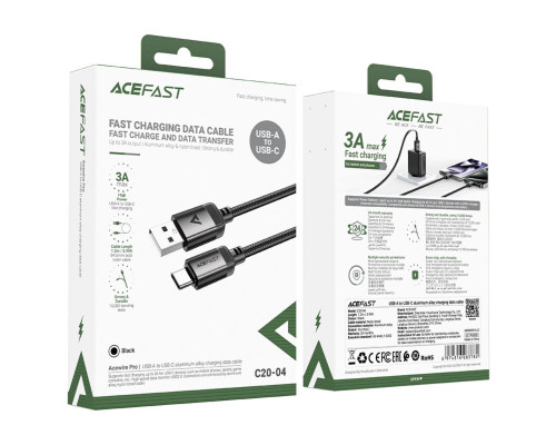 Кабель ACEFAST C20-04 USB-A to USB-C aluminum alloy charging data cable Black (6974316283782)