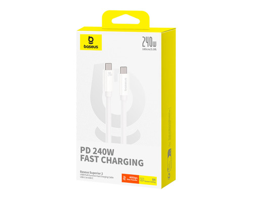 Кабель Baseus Superior 2 USB4 Full-Function Fast Charging Cable USB-C to USB-C 240W 5.9ft Moon White (P10365200211-05)