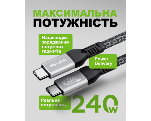 Кабель USB WALKER C995 240W Thunderbolt4 Type-C to Type-C black TPS-2710000302087 2710000302087