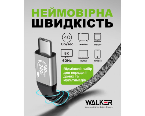 Кабель USB WALKER C995 240W Thunderbolt4 Type-C to Type-C black TPS-2710000302087 2710000302087