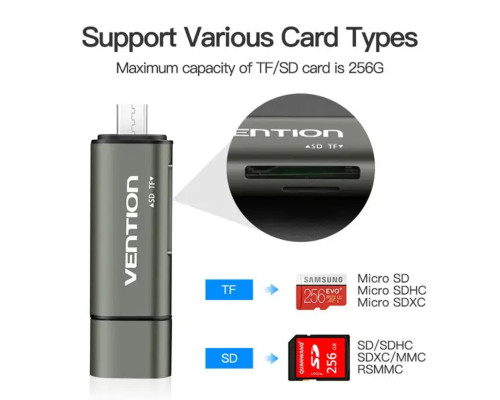 Картрідер Vention USB3.0 Multi-function Card Reader Gray Metal Type (CCHH0) (CCHH0)