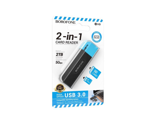 Картрідер BOROFONE DH9 Wisdom 2-in-1 USB 3.0 card reader Black Blue (6941991112393)
