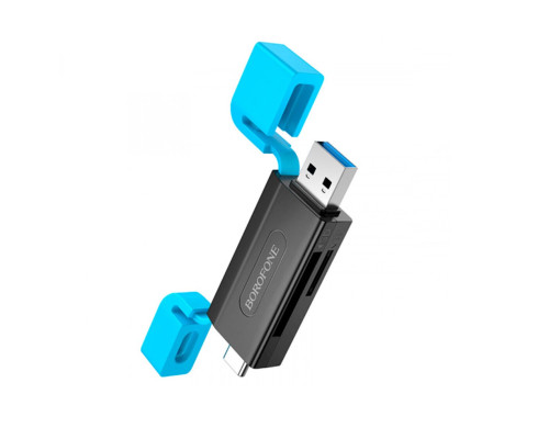 Картрідер BOROFONE DH9 Wisdom 2-in-1 USB/Type-C 3.0 card reader Black Blue (6941991112416)