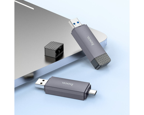 Кардрідер HOCO HB45 Spirit 2-in-1 USB/Type-C 3.0 card reader Metal gray (6942007620529)