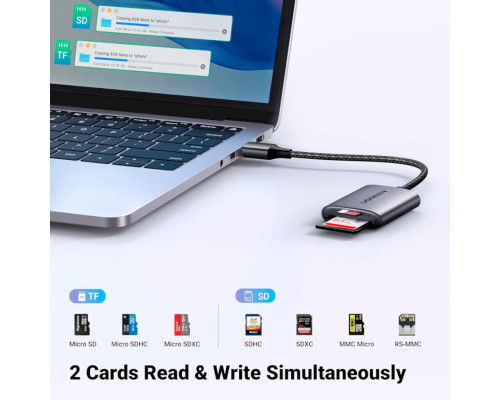 Картрідер UGREEN CM401 USB-A to SD/TF Memory Card Reader Alu Case(UGR-80887) (UGR-80887)