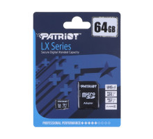 Карта Пам'яті Patriot LX Series MicroSDXC (UHS-1) 64gb 10 Class & Adapter Колір Чорний 815530015581