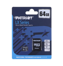 Карта Пам'яті Patriot LX Series MicroSDXC (UHS-1) 64gb 10 Class & Adapter Колір Чорний 815530015581