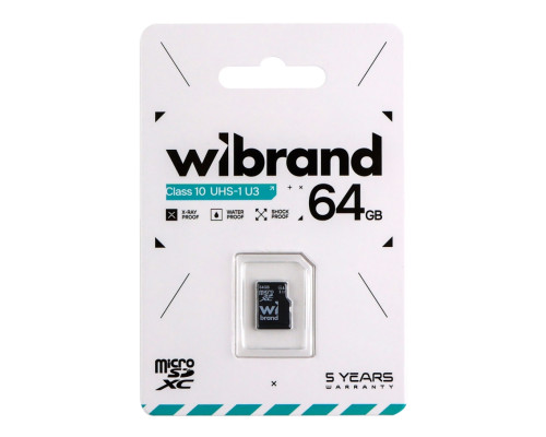 Карта Пам'яті Wibrand MicroSDHC 64gb UHS-1 U3 10 Class Чорний ma73696_184540