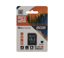 Карта Пам'яті Mibrand MicroSDHC 8gb 10 Class & Adapter Колір Чорний