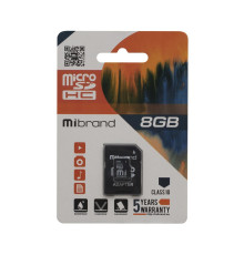 Карта Пам'яті Mibrand MicroSDHC 8gb 10 Class & Adapter Колір Чорний 8592112120124