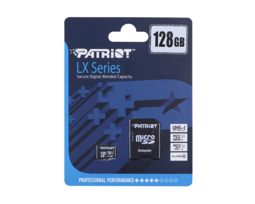 Карта Пам'яті Patriot LX Series MicroSDXC (UHS-1) 128gb 10 Class & Adapter Колір Чорний 815530018544