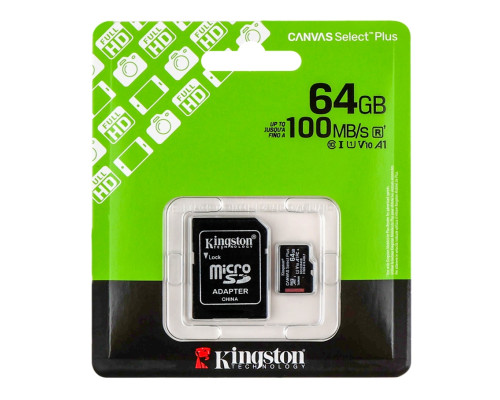 Карта Пам'яті Kingston Canvas Select Plus Gen3 microSDXC (UHS-1) 64gb 10 Class & Adapter Чорний ma66248_165443