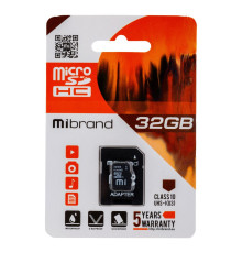 Карта Пам'яті Mibrand MicroSDHC 32gb UHS-1 10 Class & Adapter Колір Чорний