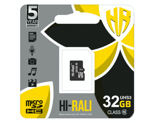Карта Пам'яті Hi-Rali MicroSDHC 32gb UHS-3 10 Class Колір Чорний