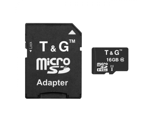 Карта Пам'яті T&G MicroSDHC 16gb UHS-1 10 Class & Adapter Колір Чорний