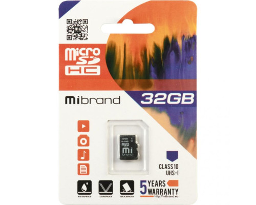 Карта Пам'яті Mibrand MicroSDHC 32gb UHS-1 10 Class Колір Чорний 8592112140054