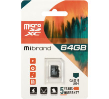 Карта Пам'яті Mibrand MicroSDXC 64gb UHS-1 10 Class Колір Чорний