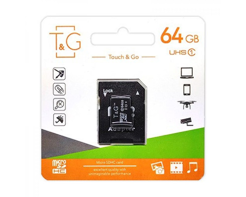 Карта Пам'яті T&G MicroSDXC 64gb UHS-1 10 Class & Adapter Колір Чорний 4711472587376