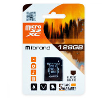 Карта Пам'яті Mibrand MicroSDXC 128gb UHS-1 U3 10 Class & Adapter Колір Чорний