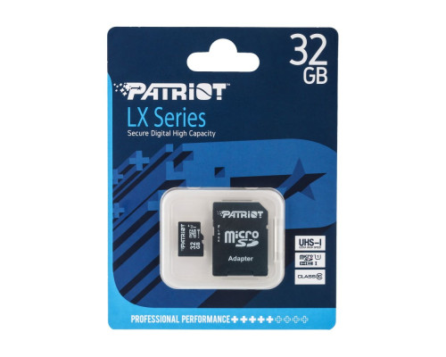 Карта Пам'яті Patriot LX Series MicroSDHC (UHS-1) 32gb 10 Class & Adapter Колір Чорний 815530010883