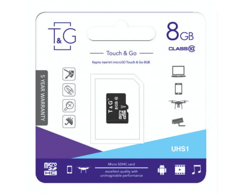 Карта Пам'яті T&G MicroSDHC 8gb UHS-1 10 Class Колір Чорний 4711472587840