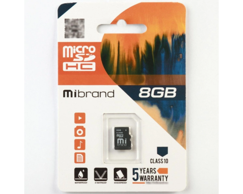 Карта Пам'яті Mibrand MicroSDHC 8gb 10 Class Колір Чорний 8592112120117