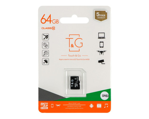 Карта Пам'яті T&G MicroSDXC 64gb UHS-3 10 Class Колір Чорний 4711472588403