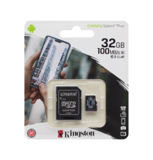 Карта Пам'яті Kingston Canvas Select Plus microSDHC (UHS-1) 32gb 10 Class & Adapter Колір Чорний 740617298680