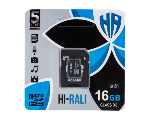 Карта Пам'яті Hi-Rali MicroSDHC 16gb UHS-1 10 Class & Adapter Колір Чорний